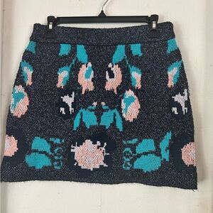 Zara Médium Navy Mini Skirt with Teal and Blush Floral Jacquard